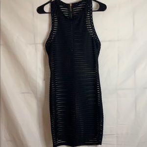 Lace strip black cocktail dress